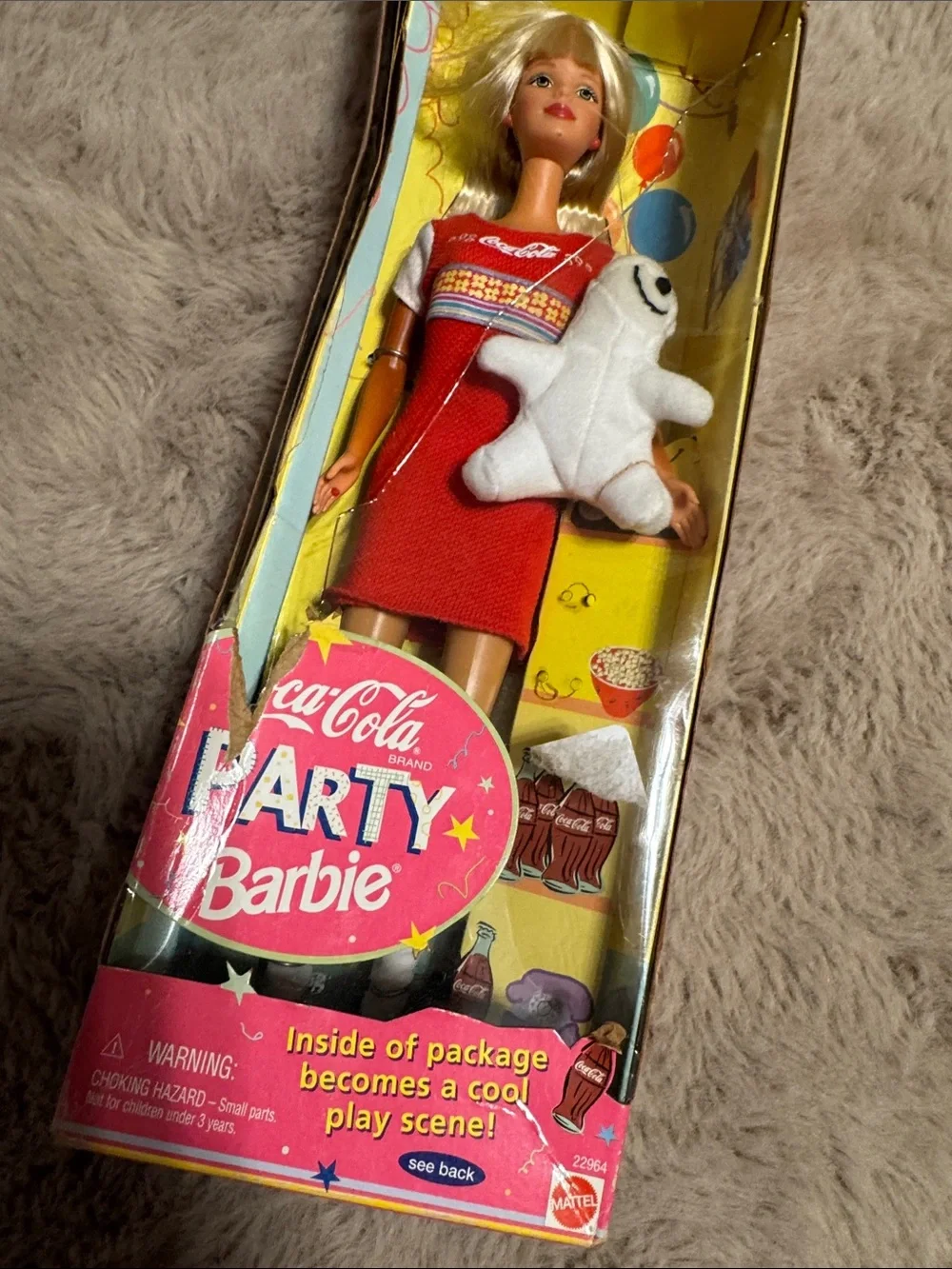 Coca-Cola Barbie in Red Party Dress with White Polar Bear
